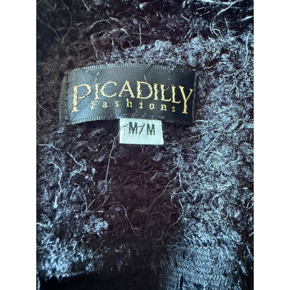 Picadilly Fashions Black Fuzzy Eyelash Knit Button Front Cardigan Sweater M